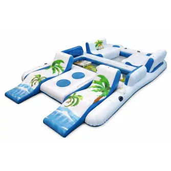 Platformă gonflabilă plutitoare cu șezlonguri și canapele – 10 × 5 m